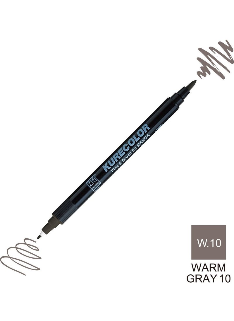 Zig Kurecolor Mangaka Fine&brush Double-Sided Pen CNKC-2200 No W.10 Warm Gray 10  - Image 1