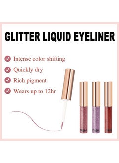 DNM DNM 3Pcs Liquid Glitter Sparkle Pink Purple Red Eyeliner Liquid Makeup Set delineadores de colores para ojos, Glitter Shimmer Sparkly Metallic Eyeliner Liner Liquid Set Eye Glitter Makeup Glue 1+5+10  - Image 3