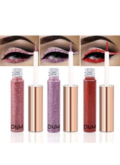 DNM DNM 3Pcs Liquid Glitter Sparkle Pink Purple Red Eyeliner Liquid Makeup Set delineadores de colores para ojos, Glitter Shimmer Sparkly Metallic Eyeliner Liner Liquid Set Eye Glitter Makeup Glue 1+5+10  - Image 1