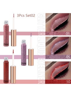 DNM DNM 3Pcs Liquid Glitter Sparkle Pink Purple Red Eyeliner Liquid Makeup Set delineadores de colores para ojos, Glitter Shimmer Sparkly Metallic Eyeliner Liner Liquid Set Eye Glitter Makeup Glue 1+5+10  - Image 2