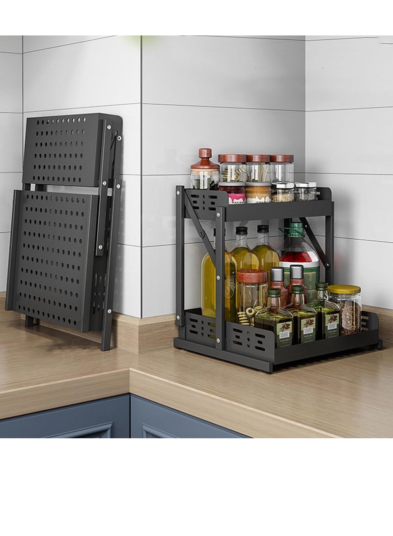 TYCOM Pull Out Spice Rack Organizer For Countertop and Cabinet, Standing Shelf Jars Storage Holder, Foldable Seasoning Shelf Organizer for Kitchen Storage,2 Layer White. - Image 3