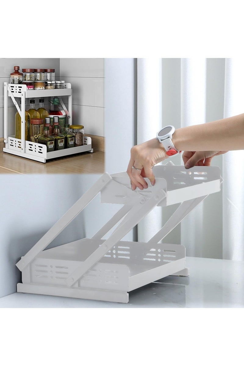TYCOM Pull Out Spice Rack Organizer For Countertop and Cabinet, Standing Shelf Jars Storage Holder, Foldable Seasoning Shelf Organizer for Kitchen Storage,2 Layer White. - Image 1