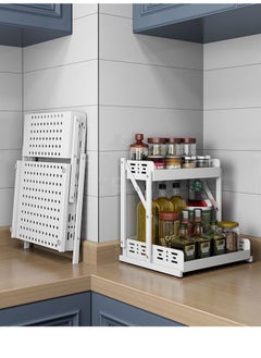 TYCOM Pull Out Spice Rack Organizer For Countertop and Cabinet, Standing Shelf Jars Storage Holder, Foldable Seasoning Shelf Organizer for Kitchen Storage,2 Layer White.  - Image 1
