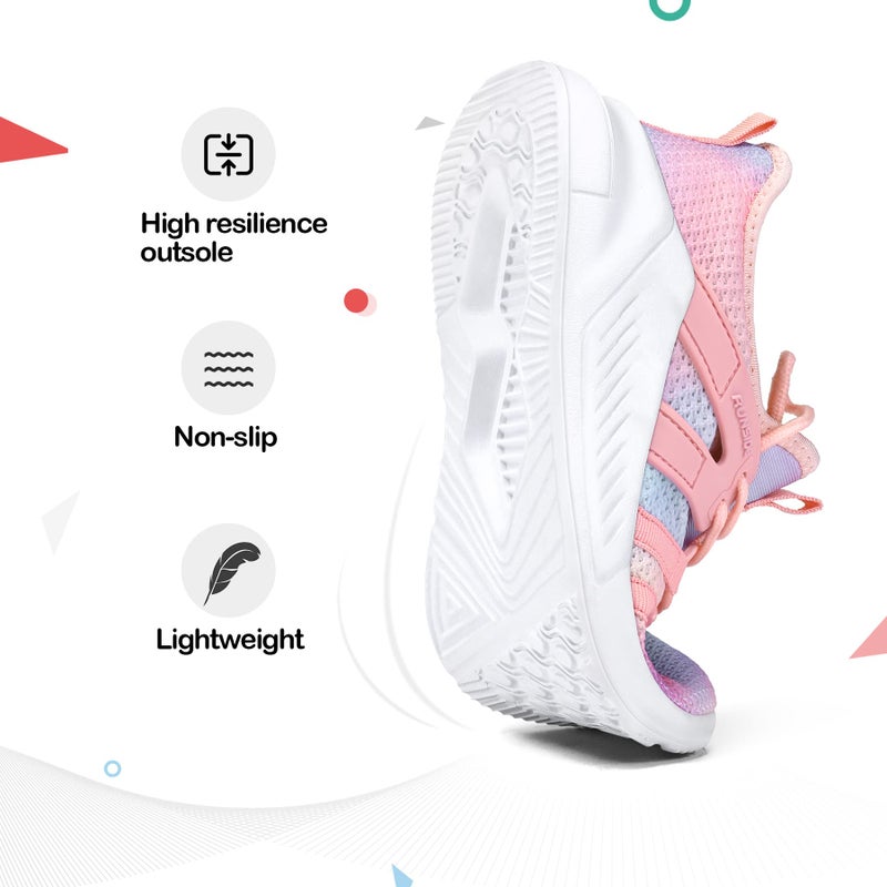 RUNSIDE Girls Tennis Shoes Lightweight Sports Kids Sneakers Lace-up for Running/Walking, Toddler/Little Kid/Big Kid - Image 4