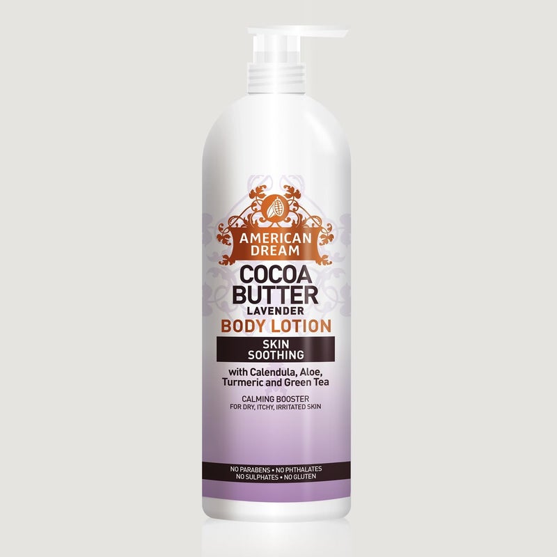 American Dream Cocoa Butter Lavender Body Lotion Skin Soothing with Calendula Aloe Turmeric and Green Tea 750ml