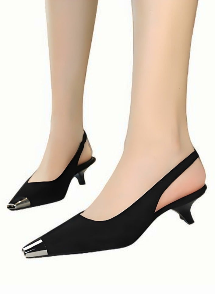 BIGTREE Women's Closed Square Toe Pumps Slingback Low Heels With Ankle Straps Sandals Black 3CM - Image 3