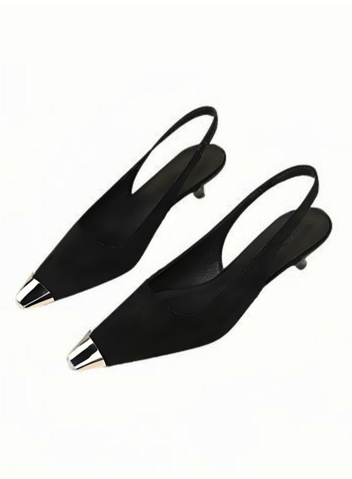 BIGTREE Women's Closed Square Toe Pumps Slingback Low Heels With Ankle Straps Sandals Black 3CM - Image 1