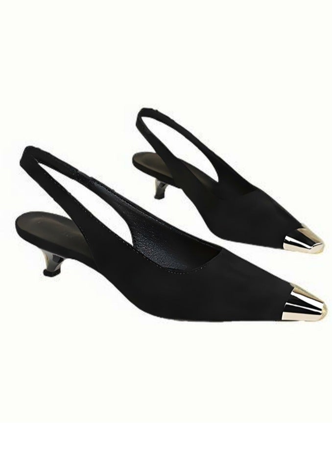 BIGTREE Women's Closed Square Toe Pumps Slingback Low Heels With Ankle Straps Sandals Black 3CM - Image 2
