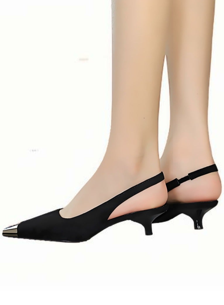 BIGTREE Women's Closed Square Toe Pumps Slingback Low Heels With Ankle Straps Sandals Black 3CM - Image 4