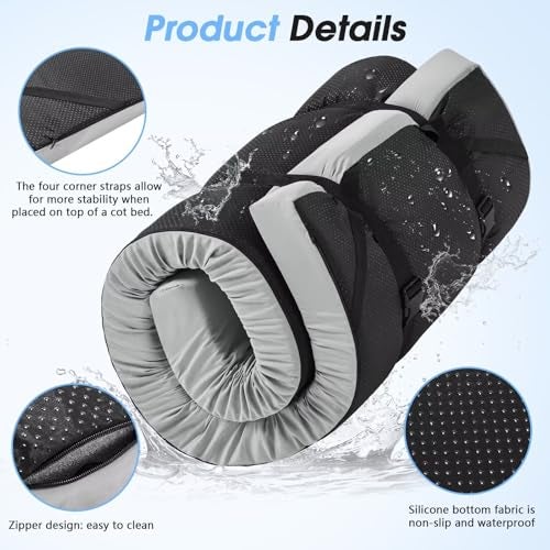 CYMULA Memory Foam Camping Mattress Pad,3 in Sleeping Pad for Camping,Non-Slip Bottom Floor Cot Mattress Bed with Portable Roll up Mattress Pad Mat for Travel Truck Guest Bed Tent (Kids 63 * 25) - Image 3