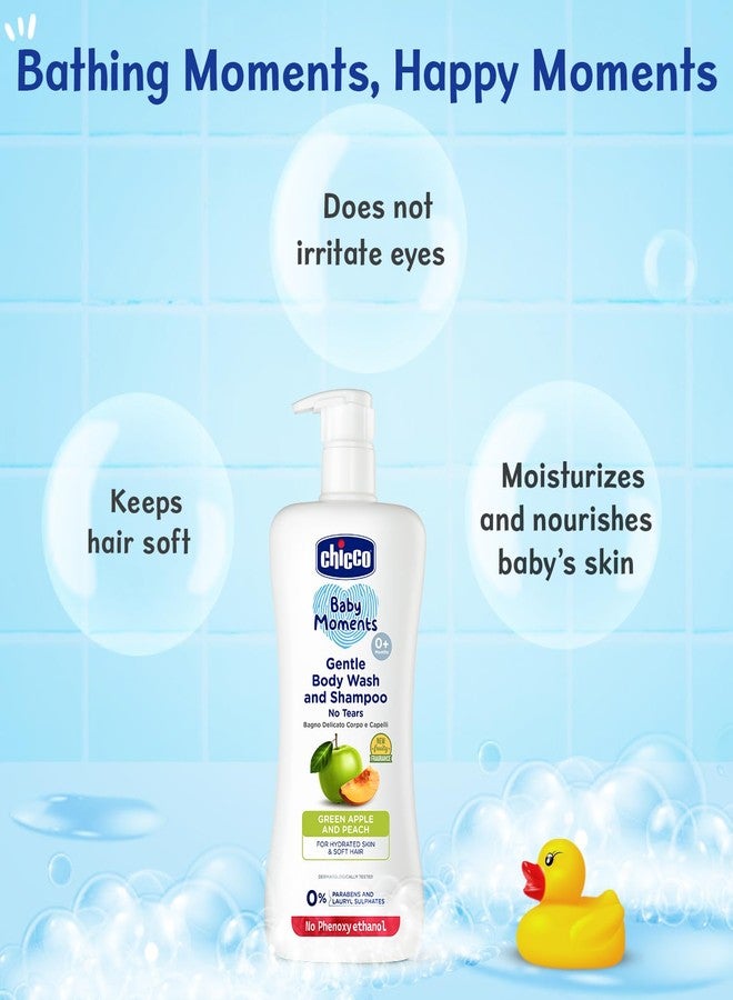 Chicco Baby Moments Gentle Bodywash & Shampoo with Green Apple & Peach, 500ml | Head-to-Toe | No Tears Formula | Hydrated Skin & Hair | Dermatologically Tested | Parabens & Phenoxyethanol Free - Image 2