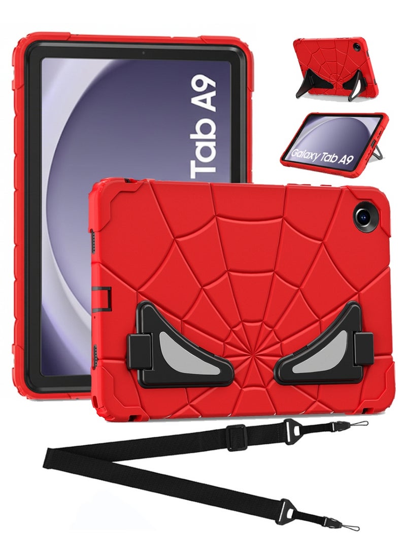 حافظة واقية للكمبيوتر اللوحي Samsung Galaxy Tab A9 مقاس 8.7 بوصة مع حزام كتف وحامل حافظة لطيفة للكمبيوتر اللوحي للأطفال بتصميم كرتوني حافظة واقية متعددة الطبقات من السيليكون مقاومة للصدمات مصممة حصريًا لطراز A9 أسلوب أولاد - Image 1
