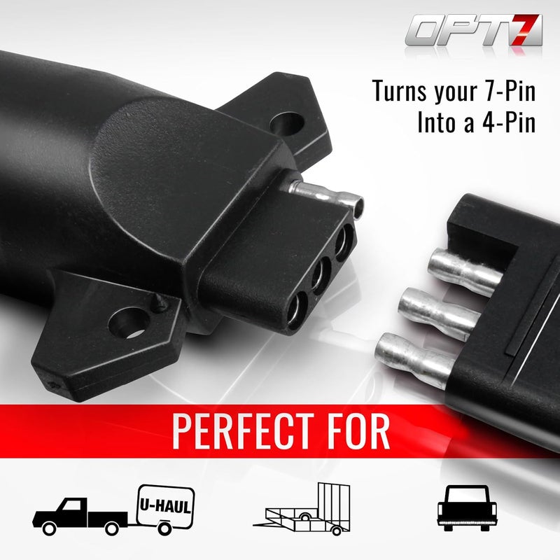 OPT7 7 Pin to 4 Pin Trailer Adapter w/Secure Tab, 7 Way Blade to 4 Way Flat Trailer Light Connector for Pickup Truck Trailer Tow Hitch, 3.75" Long x 1.75" Diameter - Image 3