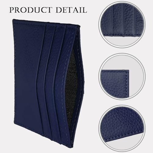 WOXVM Credit Card Holder Wallet RFID Blocking Slim Credit Card Cases Holder Premium Leather Minimalist Front Pocket Small Wallet with 6 Card Slots and 1 Pockets for Men Women (Navy Blue) - Image 3
