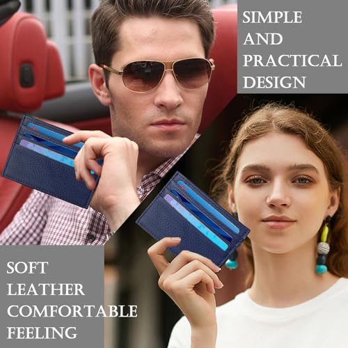 WOXVM Credit Card Holder Wallet RFID Blocking Slim Credit Card Cases Holder Premium Leather Minimalist Front Pocket Small Wallet with 6 Card Slots and 1 Pockets for Men Women (Navy Blue) - Image 5