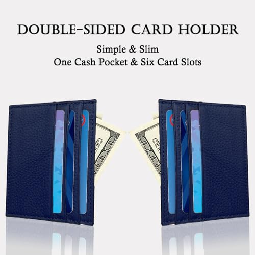 WOXVM Credit Card Holder Wallet RFID Blocking Slim Credit Card Cases Holder Premium Leather Minimalist Front Pocket Small Wallet with 6 Card Slots and 1 Pockets for Men Women (Navy Blue) - Image 4