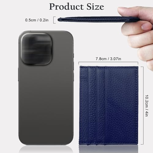WOXVM Credit Card Holder Wallet RFID Blocking Slim Credit Card Cases Holder Premium Leather Minimalist Front Pocket Small Wallet with 6 Card Slots and 1 Pockets for Men Women (Navy Blue) - Image 2