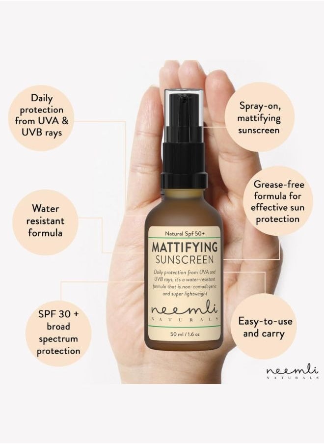 Natural Mattifying Sunscreen Spray SPF 50+ | Broad Spectrum with Protection from UVA and UVB | Water resistant, Non-comedogenic and Light Weight | Aloe Vera, Hyaluronic Acid, Fenugreek Seed Extract and Liquorice Extract- 50 ml - pzsku/ZADFB25967CA502E7A1C0Z/45/_/1712576210/67ef9a6c-6bcb-4f2d-ae40-b93408b7ba48