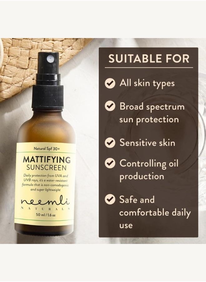 Natural Mattifying Sunscreen Spray SPF 50+ | Broad Spectrum with Protection from UVA and UVB | Water resistant, Non-comedogenic and Light Weight | Aloe Vera, Hyaluronic Acid, Fenugreek Seed Extract and Liquorice Extract- 50 ml - pzsku/ZADFB25967CA502E7A1C0Z/45/_/1712826375/cb3ce62c-57c7-4eab-9154-81d3b4e7fffd