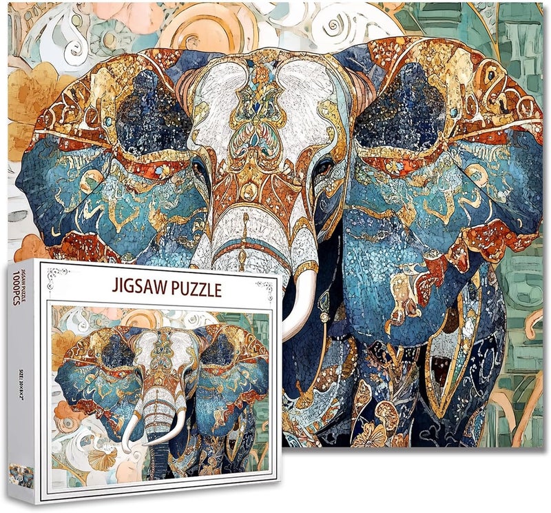 Tucocoo 1000 Piece Jigsaw PuzzleBeautiful Elephant Puzzles 1000 Pieces for AdultsFloral Typical Background Exquisite Elephant Puzzles for Adults Puzzles for Adults 1000 Pieces Puzzles Gifts - Image 1