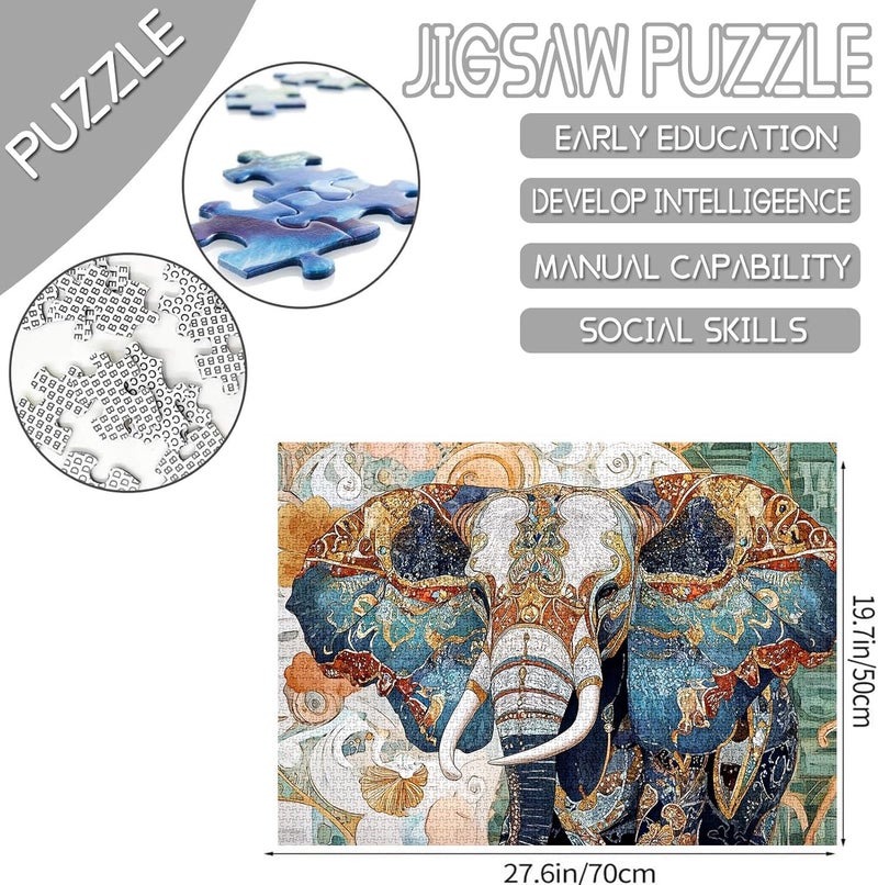 Tucocoo 1000 Piece Jigsaw PuzzleBeautiful Elephant Puzzles 1000 Pieces for AdultsFloral Typical Background Exquisite Elephant Puzzles for Adults Puzzles for Adults 1000 Pieces Puzzles Gifts - Image 2