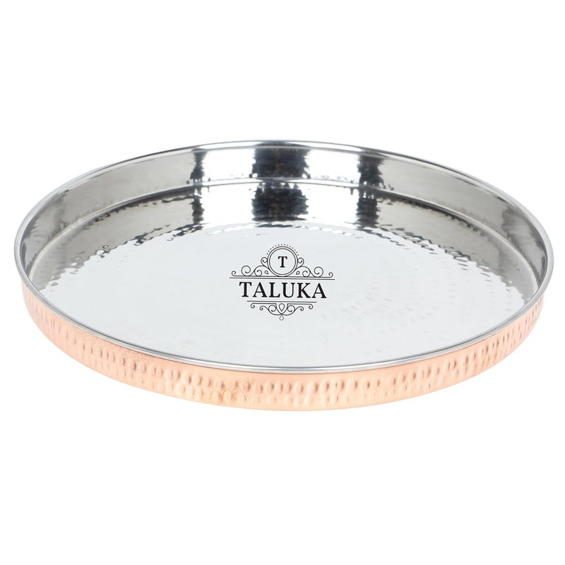 Taluka Handmade Printed Hammered Steel Copper 7 Piece Dinner Set 1 Dinner Plate 3 Bowls 1 Rice Plate 1 Glass 1 Spoon Tableware Pack Of 6Pc Dinner Set - Image 4