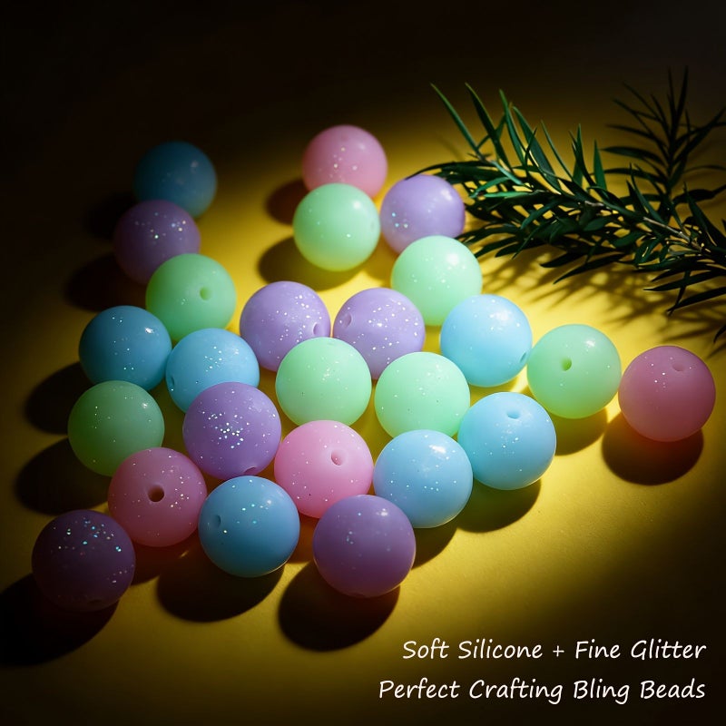 10Pcs Blue Glitter Silicone Beads 15mm for Pens Keychains Jewelry - Image 2