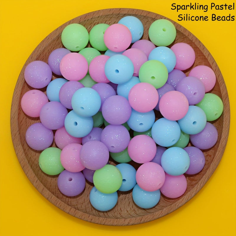 10Pcs Blue Glitter Silicone Beads 15mm for Pens Keychains Jewelry - Image 1