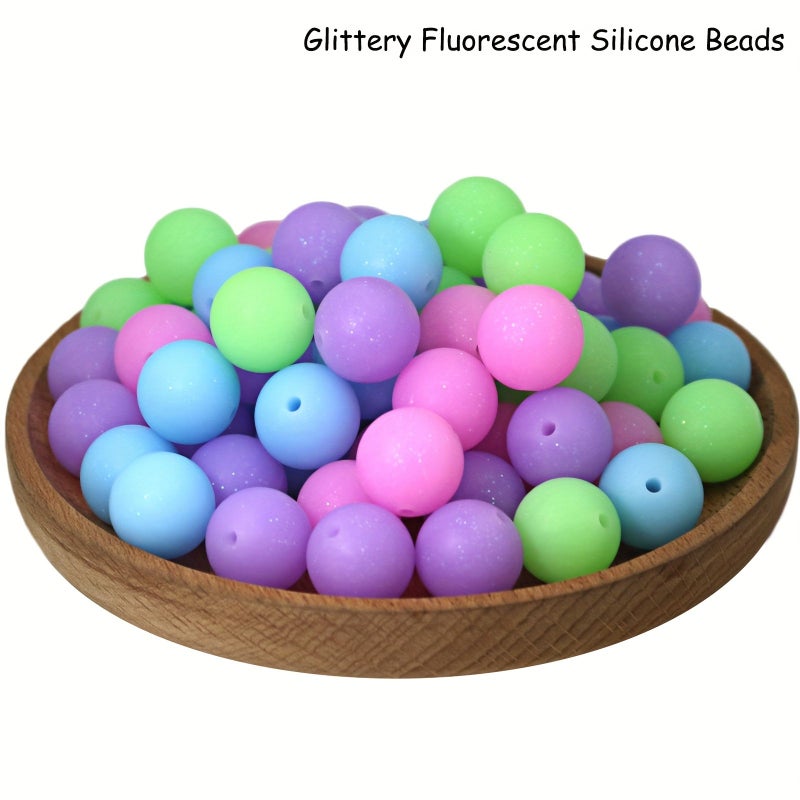10Pcs Blue Glitter Silicone Beads 15mm for Pens Keychains Jewelry - Image 5