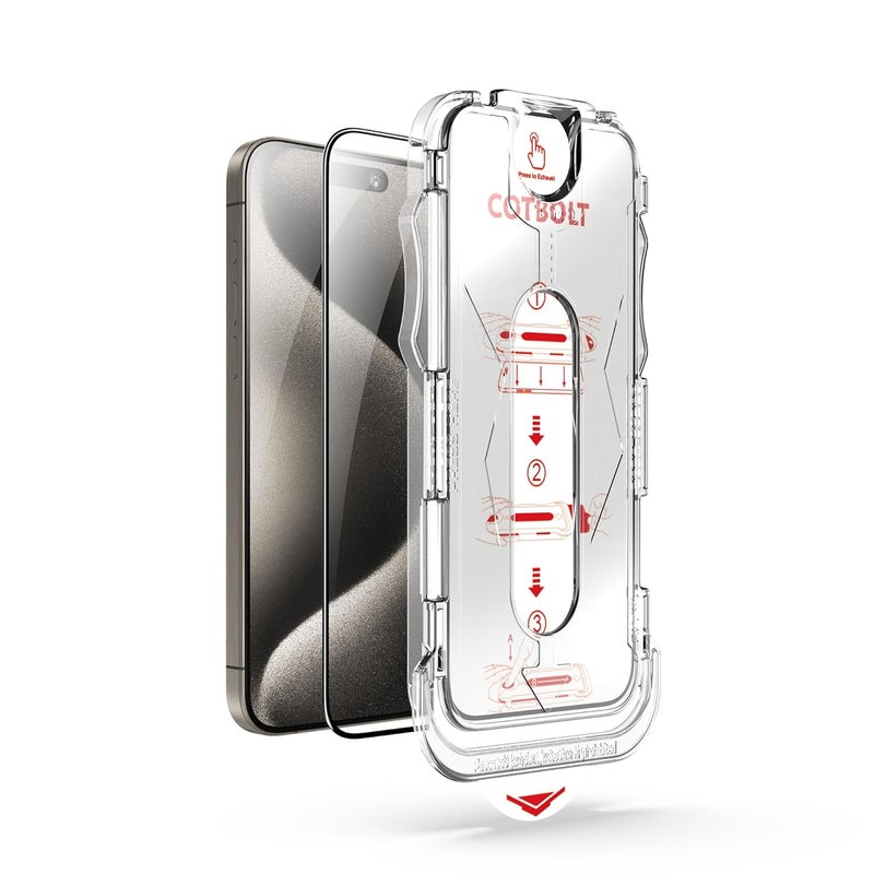 Cotbolt Tempered Glass for iPhone 15 Pro Tempered Glass Screen Protector with (Easy Installation Kit) Anti Scratch, Bubble Free - Image 1