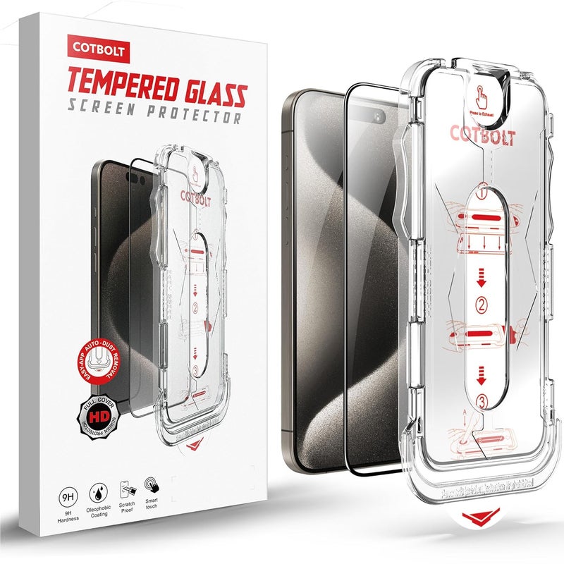 Cotbolt Tempered Glass for iPhone 15 Pro Tempered Glass Screen Protector with (Easy Installation Kit) Anti Scratch, Bubble Free - Image 3