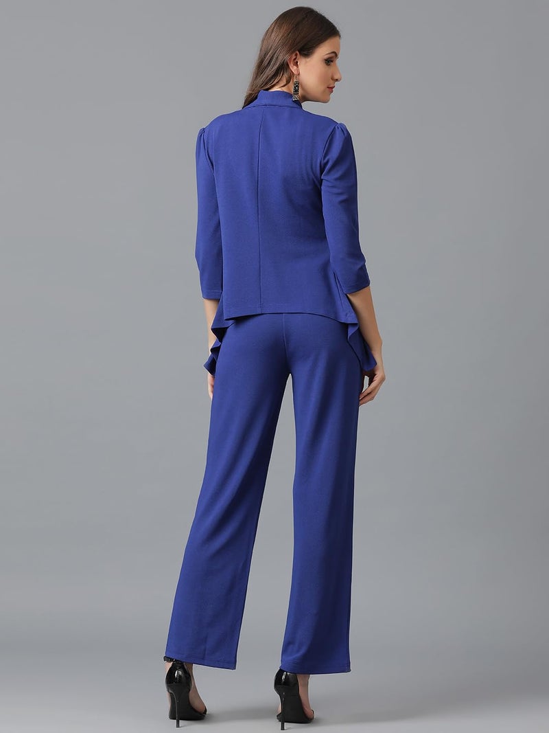 KOTTY Women's Solid Relaxed Fit 3/4 Sleeve Co-ord Blazer and Trouser Set. Royal Blue - Image 4
