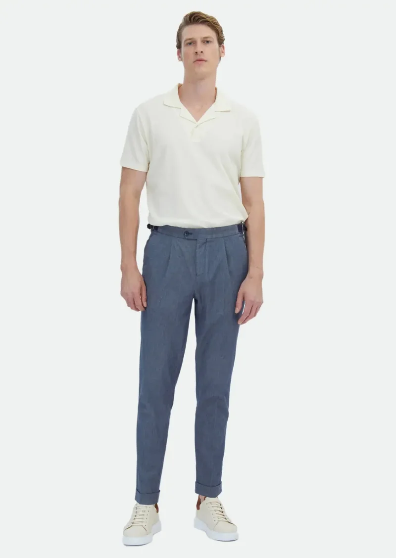 RAMSEY Indigo Weaving Regular Fit Casual Cotton Blended Trousers