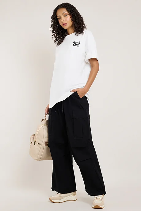 أر أند بي Solid Cargo Pants with Drawstring Waist