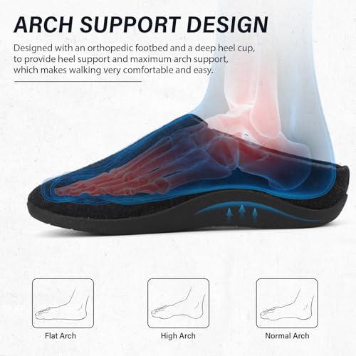 ERGOfoot House Slippers With Arch Support, Orthopedic Slipper for Plantar Fasciitis Pain Relief, Comfy Wool Felt Clog Shoes for Women and Men with Non-Slip Indoor Outdoor/Black, W9/M8 - Image 3