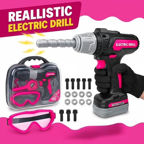 TOMLEON Kids Tool Set with Carrying Case Electronic Toy Drill with Bits  Construction Vest  Pretend Play Kit with Safety Googles Gas Shield Tape Measure Saw Bubble Level Screwdriver Nuts  Bolts - Image 5