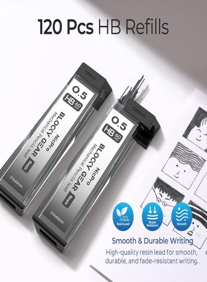 نيكبرو مجموعة أقلام رصاص ميكانيكية نيكبرو جراف جير 0.5 مم في علبة، قلم معدني مع عبوات رصاص احتياطية، ممحاة للكتابة الفنية والرسم الهندسي الاحترافي للبالغين - Image 4