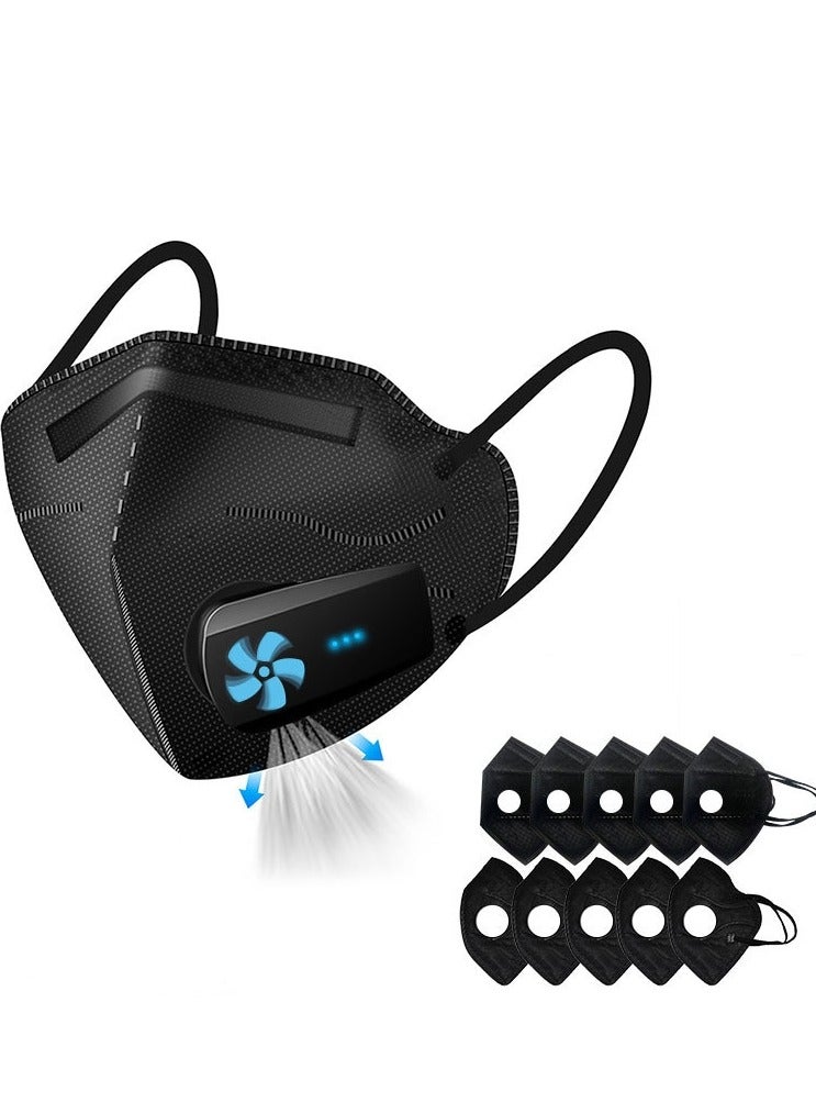 Electric Exhaust KN95 Mask with Charging Fan with 10 replaceable Mask - Dust Pollen Air Purifier Suitable for Woodworking Running Mountain Climbing Cycling Spray Painting and Other Work Protection - Image 1