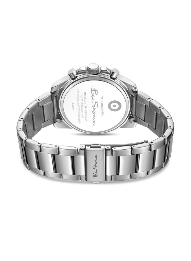 Ben Sherman Oxford Silver Dial Stainless Steel Bracelet Chronograph Watch for Men, 44mm - Image 3