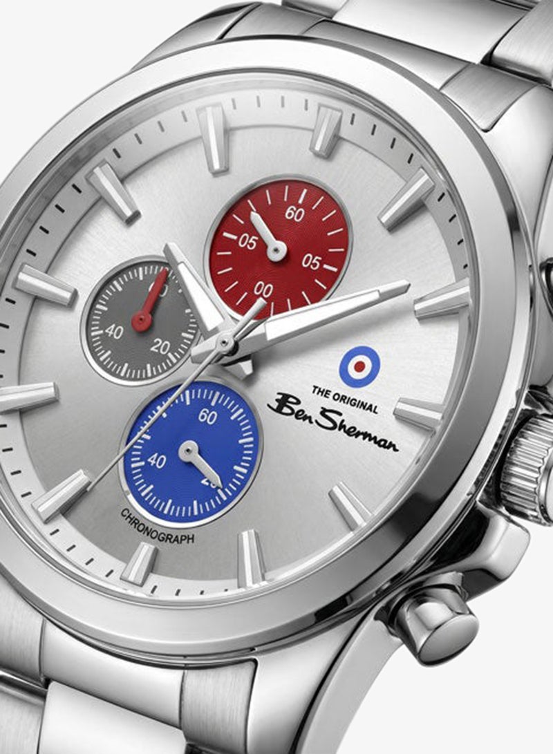 Ben Sherman Oxford Silver Dial Stainless Steel Bracelet Chronograph Watch for Men, 44mm - Image 2