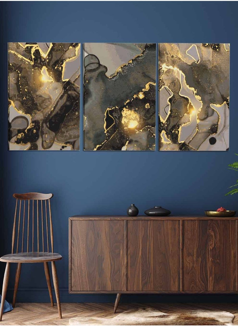 LOWHA Set Of 3 Framed Canvas Wall Arts Stretched Over Wooden Frame, Abstract Marble Glow Paintings, For Home, Living Room, Office Decor  - Image 1