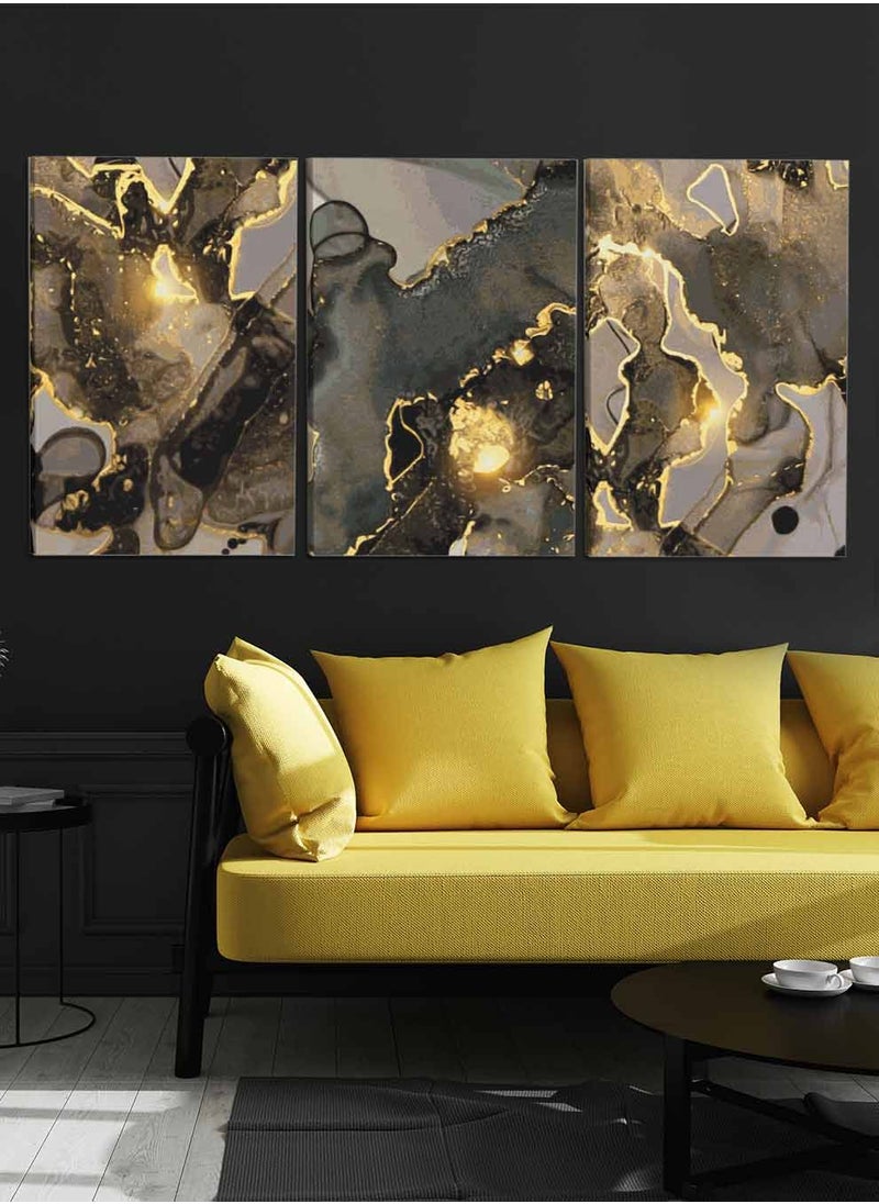 LOWHA Set Of 3 Framed Canvas Wall Arts Stretched Over Wooden Frame, Abstract Marble Glow Paintings, For Home, Living Room, Office Decor  - Image 3