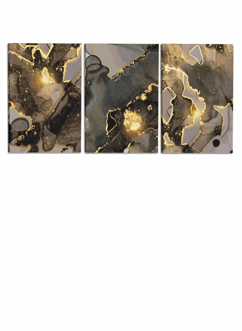 LOWHA Set Of 3 Framed Canvas Wall Arts Stretched Over Wooden Frame, Abstract Marble Glow Paintings, For Home, Living Room, Office Decor  - Image 4