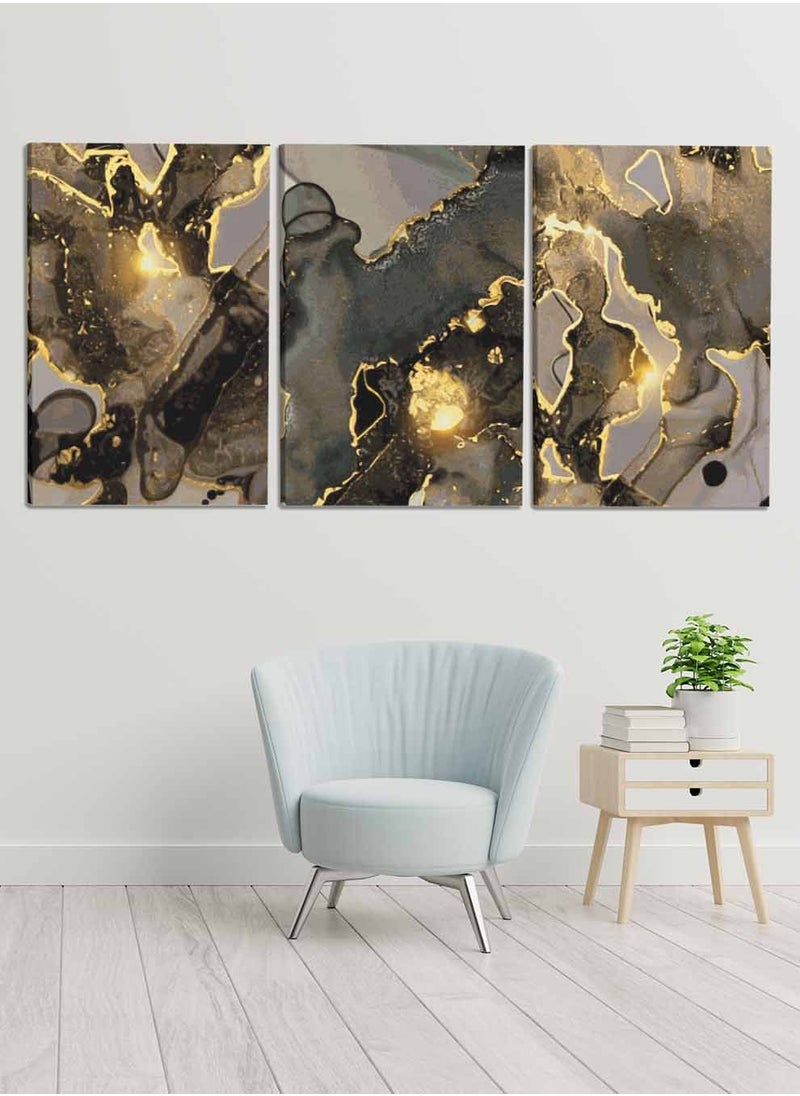 LOWHA Set Of 3 Framed Canvas Wall Arts Stretched Over Wooden Frame, Abstract Marble Glow Paintings, For Home, Living Room, Office Decor  - Image 2