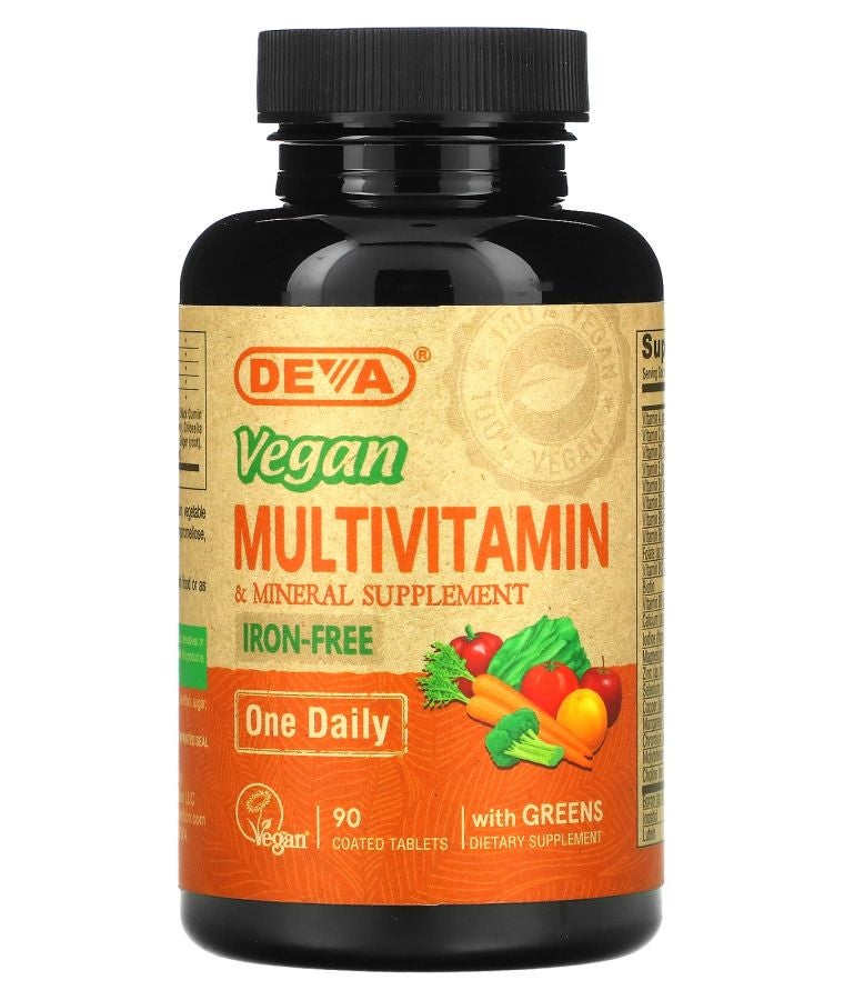 Deva Vegan Multivitamin & Mineral Supplement with Greens Iron Free 90 Coated Tablets