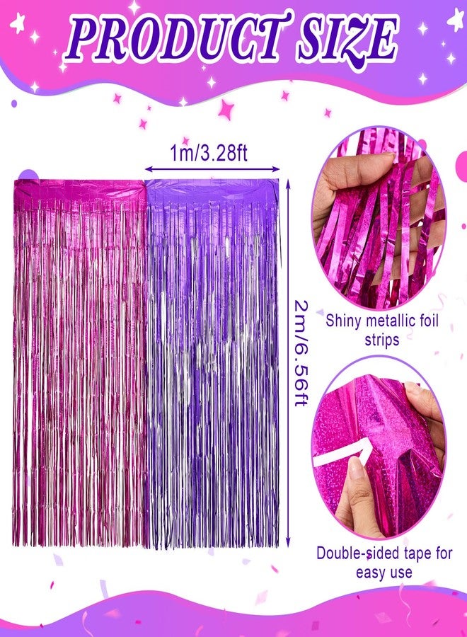 Moukeren 2 Pack Purple Pink Foil Fringe Curtains Streamers Backdrop for Kpop Theme Movie Party Decorations Girl Birthday Wedding Baby Shower Christmas Celebration Supplies 3.3 ft x 6.6 ft - Image 2