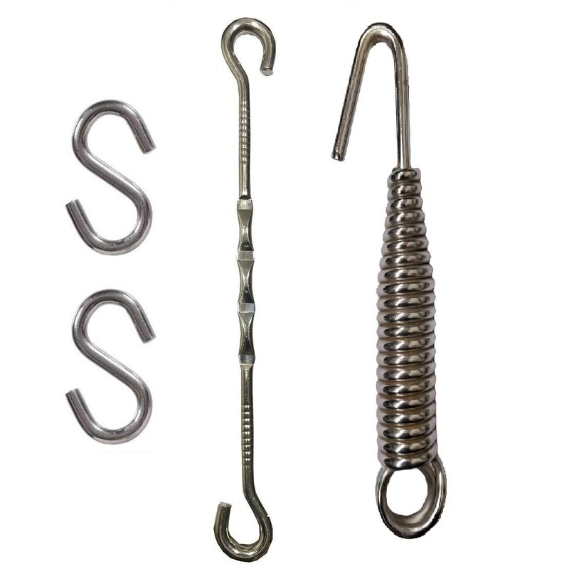 kaushalendra Metal Heavy Duty Hanging Swing Accessories Kit - Includes 1 Spring, 1 Link, 2 S Hooks For Hammock Chair, Boxing Bag, Porch Swings Extension, Silver - Image 1