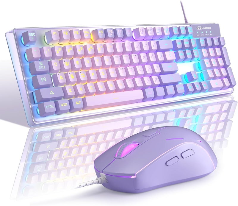 مايجغي مجموعة لوحة مفاتيح وفأرة للألعاب من ، لوحة مفاتيح K1 بإضاءة خلفية LED RGB مع 104 مفتاحًا لأجهزة الكمبيوتر/الكمبيوتر المحمول (بنفسجي) - Image 1