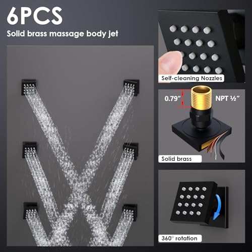 Enga Full Body Shower System with Body Jets, 12 Inch Powerful Rainfall Shower and Handheld Spray, Rough-in Mixer Valve Concealed Shower Faucet Set Complete, Matte Black - Image 4
