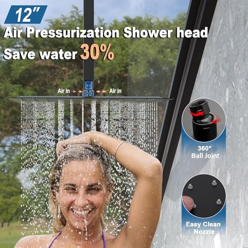 Enga Full Body Shower System with Body Jets, 12 Inch Powerful Rainfall Shower and Handheld Spray, Rough-in Mixer Valve Concealed Shower Faucet Set Complete, Matte Black - Image 3